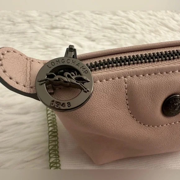 New Longchamp Le Pliage Pale Pink Leather Coin Purse - Picture 3 of 8